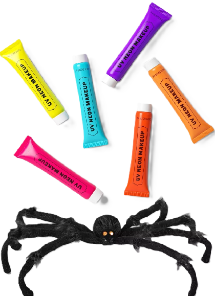 Photo 1 of 2 Item Seasonal & Party Supplies Bundle|6 UV Neon Makeup Kit, Plush Spider