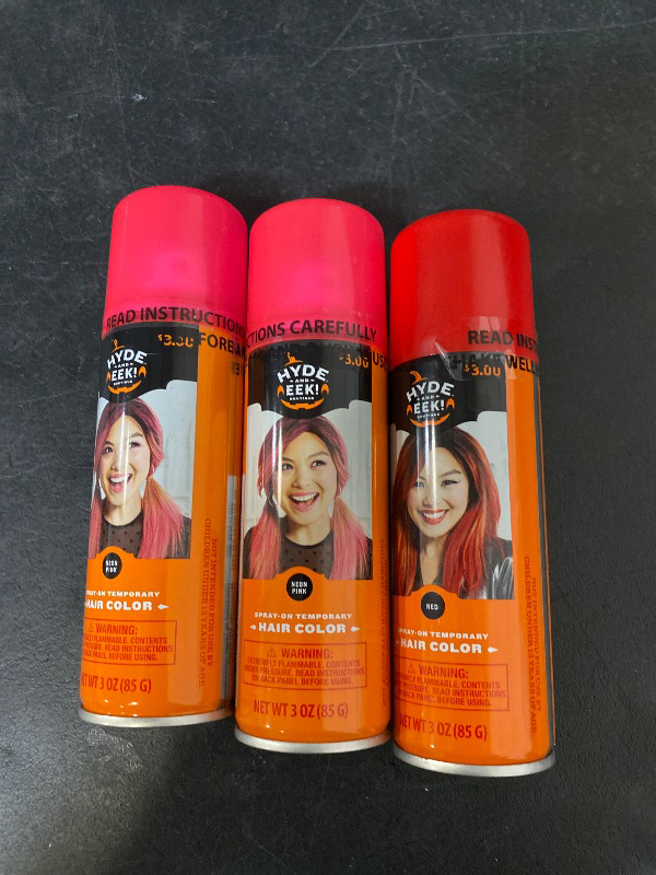Photo 1 of 3 Item Party Supplies & Seasonal Bundle | 3 Hair Color Sprays 2 Pink 1 Red