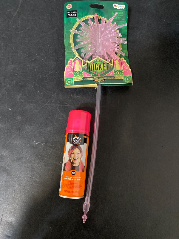 Photo 1 of 2 Item Seasonal & Party Supplies Bundle | Kid's Wicked Glinda Costume Wand Accessory, Pink Hair Spray
