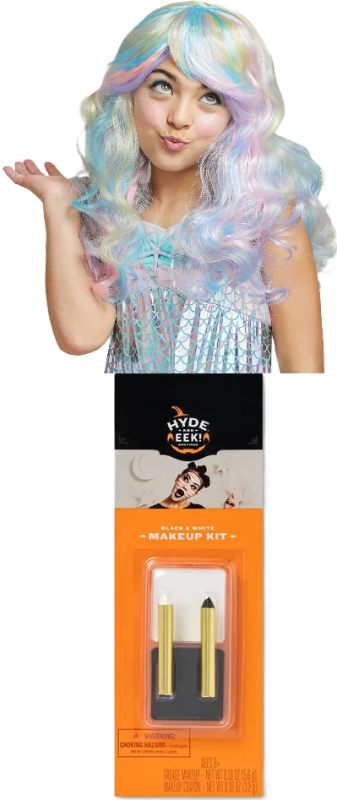 Photo 1 of 2 Item Seasonal & Party Supplies Bundle| Black/White Palette and Crayons Halloween, Kids' Mermaid Wig Blonde Rainbow Long