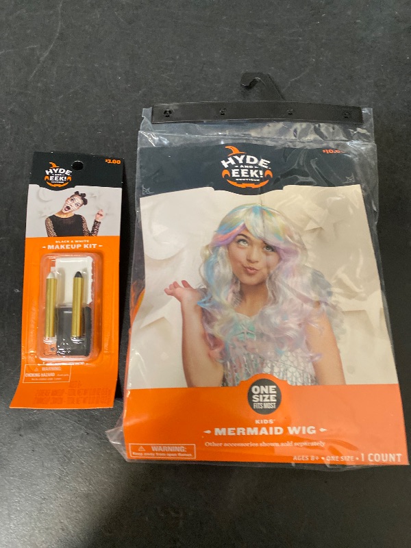 Photo 1 of 2 Item Seasonal & Party Supplies Bundle| Black/White Palette and Crayons Halloween, Kids' Mermaid Wig Blonde Rainbow Long