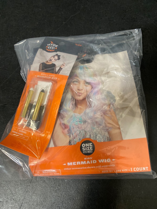 Photo 1 of 2 Item Seasonal & Party Supplies Bundle| Black/White Palette and Crayons Halloween, Kids' Mermaid Wig Blonde Rainbow Long