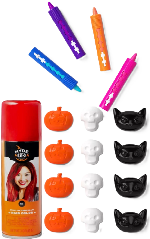 Photo 1 of 3 Item Seasonal & Party Supplies Bundle | 4pk Costume Makeup Sticks Neon, 12ct Squishies Party Favors,  Boutique Spray Temporary Hair Red