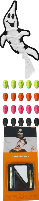 Photo 1 of 3 Item Seasonal & Party Supplies Bundle | 24ct Halloween Party Favors Skull Erasers, Halloween Ghost Cross Dog Interactive Plush Toy, Black/White Palette and Crayons