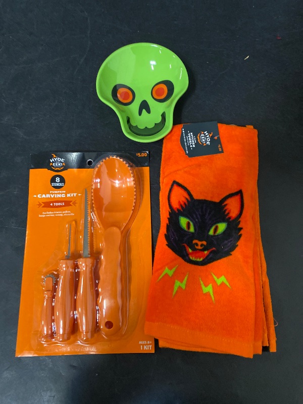 Photo 1 of 3 Item Seasonal & Party Supplies Bundle | 4 Tool Carving /kit, 2 Pack Kitchen Towels, 1 Decor Bowl