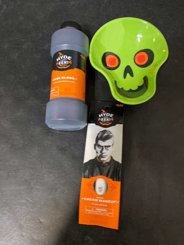 Photo 1 of 3 Item Seasonal & Party Supplies Bundle | 16 OZ Fake Blood, .7 OZ Cream Makeup, 1 Decor Bowl