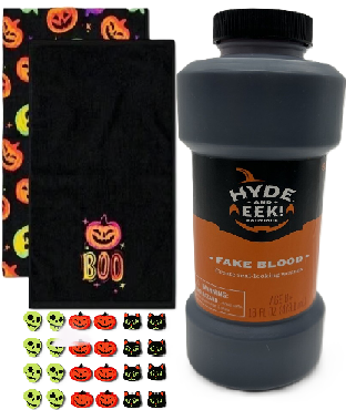 Photo 1 of 3 Item Seasonal & Party Supplies Bundle | 16 OZ Fake Blood, 2 Pack Kitchen Towels, 24 CT. Erasers