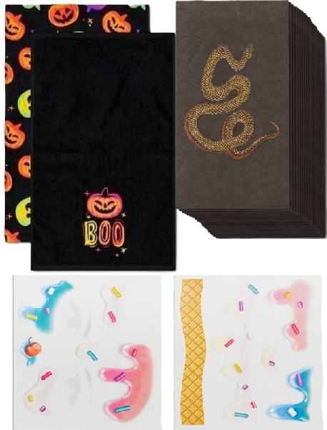 Photo 1 of 3 Item Seasonal & Party Supplies Bundle | 20 CT. Black Napkins, Ice Cream Temp Tattoo, 2 Pack Kitchen Towels