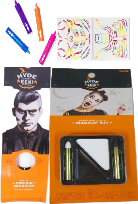 Photo 1 of 4 Item Seasonal & Party Supplies Bundle | 1 Heart Glasses, Glow Skeleton Temp Tattoos, Black / White Makeup Kit, White Cream Makeup