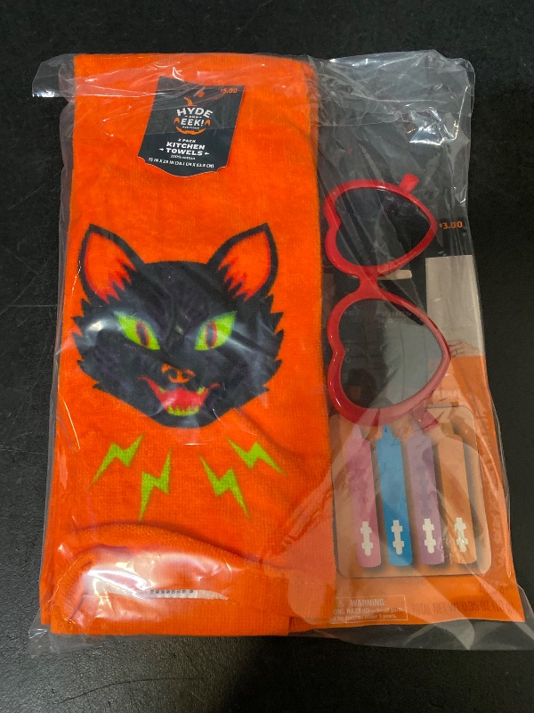Photo 1 of 3 Item Seasonal & Party Supplies Bundle |4 CT. Neon Makeup Kit, 1 Heart Glasses, 2 Pack Kitchen Towels