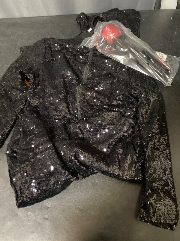 Photo 1 of M (8) Hyde & Eek Girls Pop Star Glam Black Sequin Jumpsuit & Microphone Halloween Costume 