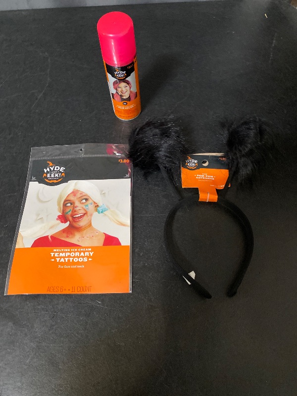 Photo 1 of 3 Item Seasonal & Party Supplies Bundle | 3 OZ. Pink Hair Color Spray, Ice Cream Temp Tattoos, Pom Pom Headband