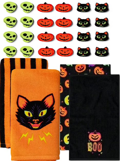 Photo 1 of 3 Item Seasonal & Party Supplies Bundle | 4 Kitchen Towels, 24 Erasers