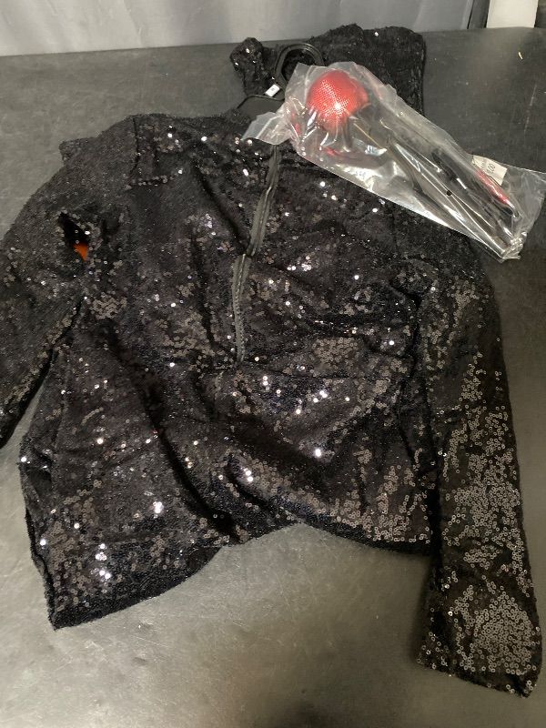 Photo 1 of M (8) Hyde & Eek Girls Pop Star Glam Black Sequin Jumpsuit & Microphone Halloween Costume 