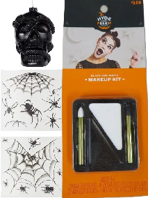 Photo 1 of 3 Item Seasonal & Party Supplies Bundle | Skull and Snake Candle Black, Black/White Makeup Kit, Spider Mayhem Temp Tattoos
