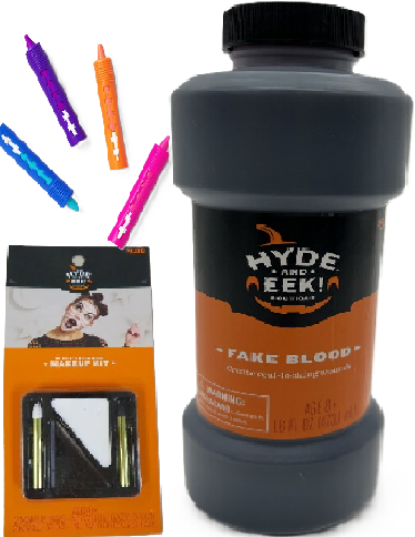 Photo 1 of 3 Item Seasonal & Party Supplies Bundle | 16 OZ. Fake Blood, 4 CT. Neon Makeup Sticks, Black/White Makeup Kit