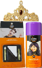 Photo 1 of 3 Item Seasonal & Party Supplies Bundle | Black/White Makeup Kit, Gold Crown Costume Accessory, Purple Temp Hair Color Spray