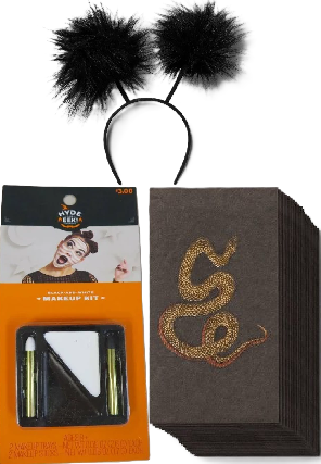 Photo 1 of 3 Item Seasonal & Party Supplies Bundle | Pom Pom Antennae Halloween Costume Headwear, 20 CT. Napkins Black, Black/White Makeup Kit
