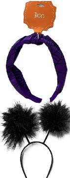 Photo 1 of 2 Item Seasonal & Party Supplies Bundle | Pom Pom Antennae Halloween Costume Headwear, Spider Web Top Knot Headband Purple