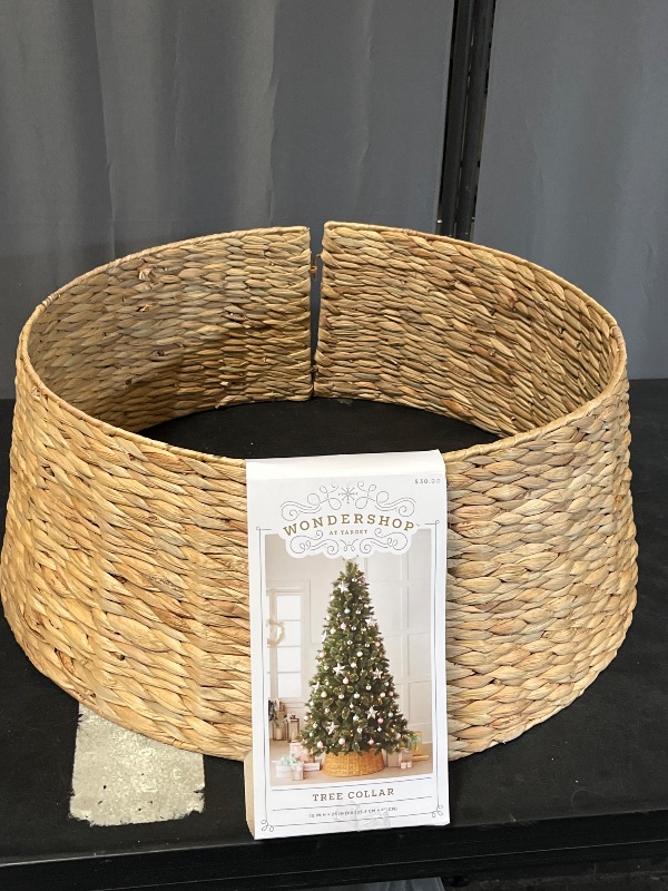 Photo 1 of 2 Piece  -  Rattan Christmas Tree Collar - 26" Rustic Farmhouse Tree Skirt- Xmas Tree Base Cover for Christmas Decoration- Woven Holiday Tree Ring Accessory for Home, Living Room