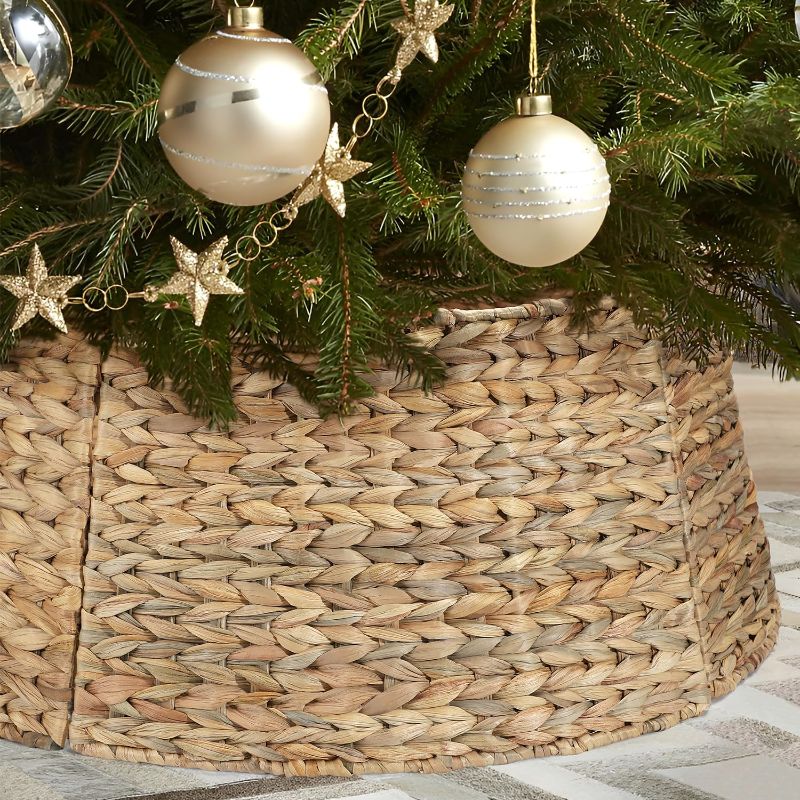 Photo 1 of 2 Piece  -  Rattan Christmas Tree Collar - 26" Rustic Farmhouse Tree Skirt- Xmas Tree Base Cover for Christmas Decoration- Woven Holiday Tree Ring Accessory for Home, Living Room