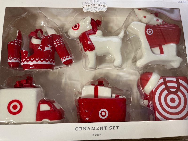 Photo 1 of 6pc Ceramic Target Christmas Tree Ornament Set Red/White - Wondershop