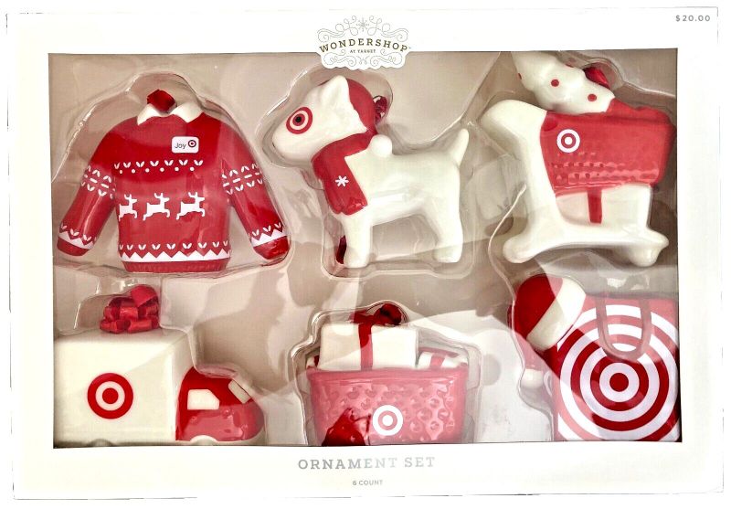 Photo 1 of 6pc Ceramic Target Christmas Tree Ornament Set Red/White - Wondershop