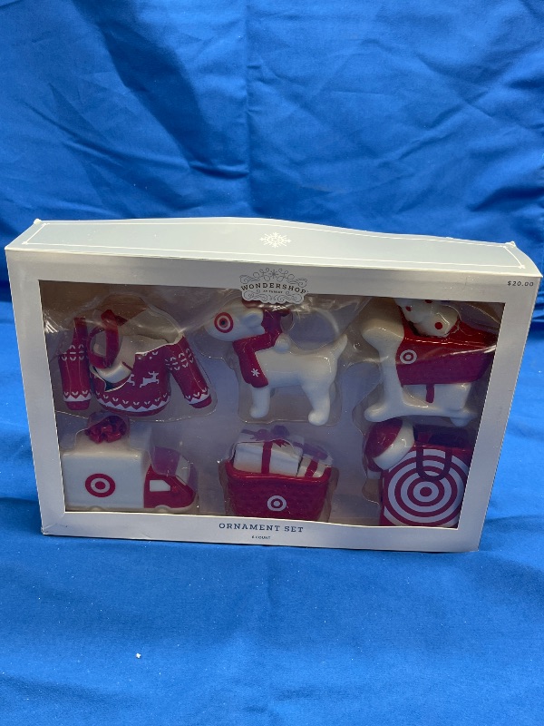 Photo 1 of 6pc Ceramic Target Christmas Tree Ornament Set Red/White - Wondershop