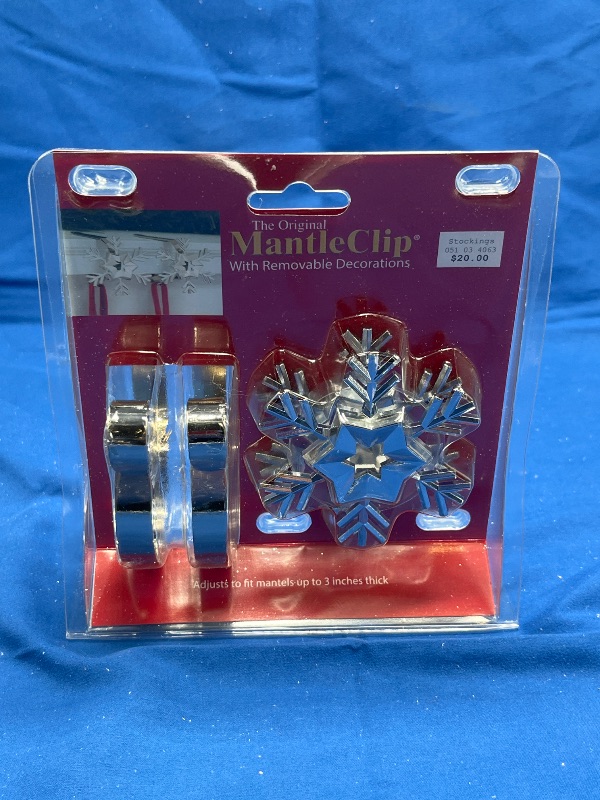 Photo 1 of Haute Decor MantleClip Stocking Holders with Removable ZINC Alloy Holiday Icons (2-Pack Snowflake, Silver) - Christmas Stocking Hanger Hook Set - Holds Stocking Safely on Mantels up to 3 Inches Thick