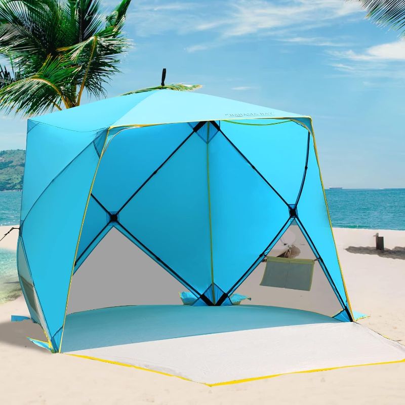 Photo 1 of Old Bahama Bay Pop Up Beach Tent Portable UPF50+ Sun Protection for 4 Person Expandable Floor for Fishing Hiking Camping Waterproof Windproof (Blue)