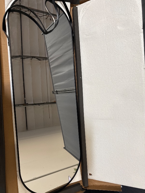 Photo 1 of Full Length Mirror, Oval Wall Mounted Mirror, 47"x16" Door Mirrors Full Length with Hanging Leather Strap with Aluminum Frame for Bathroom Living Room Entryway (Black)