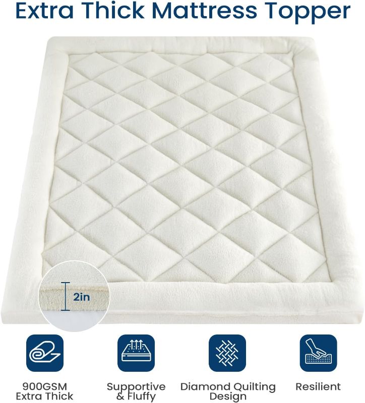 Photo 1 of Mattress Topper California King for Back Pain Thick Mattress Pad Cover Sherpa Plush Pillow Top Down Alternative Fill Mattress Cover with 8-22 Inch Deep Pocket