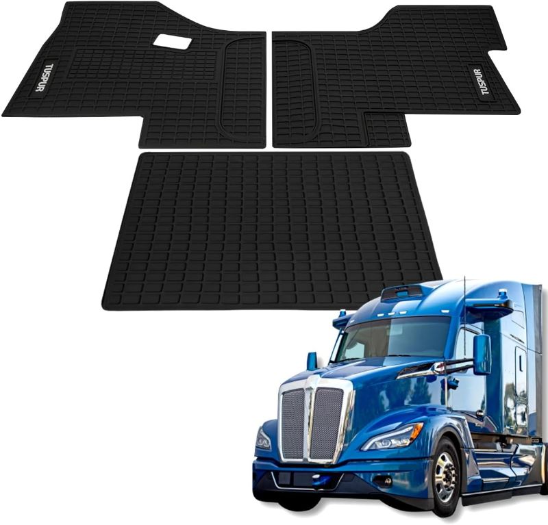 Photo 1 of Floor Mats Fit for Kenworth T680 T880 W990S or Peterbilt 579 567 Trucks, Floor Rubber Mats for All-Weather Non-Slip Black (3PCs)