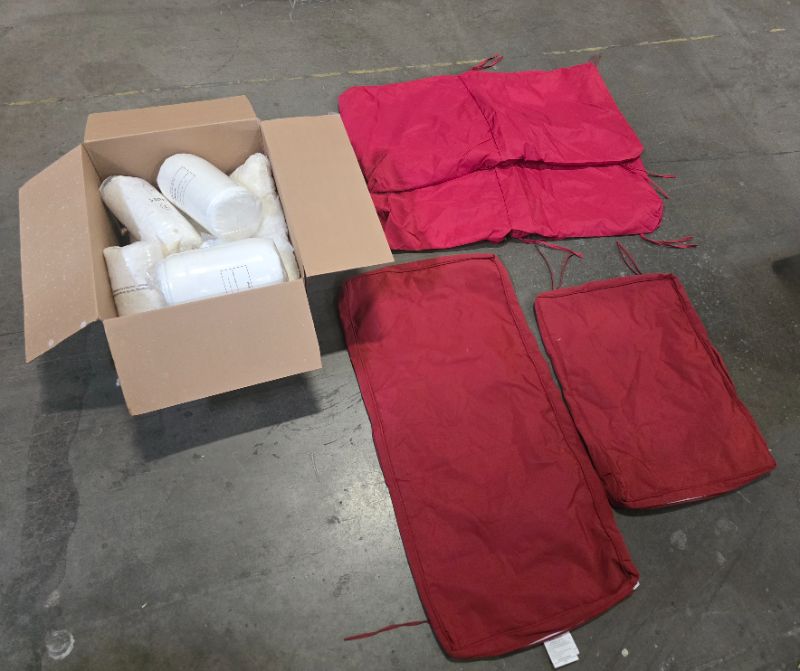 Photo 1 of Hampton Bay 7pc Patio Cushion Set - 2 Double Zipper Back Cushions , 1 20" Bench Cushion, 1 10" Cushion