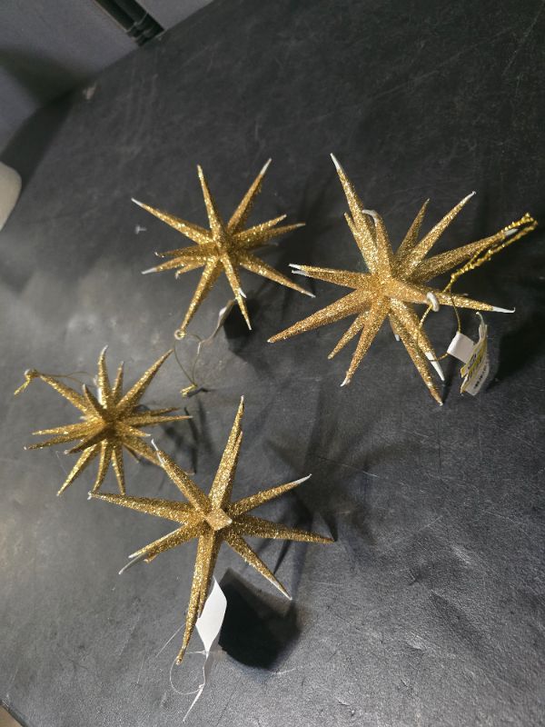 Photo 1 of 4 Pack Plastic Spike Starburst Christmas Tree Ornament Gold - Wondershop™: Indoor, 6" Height, Unlit