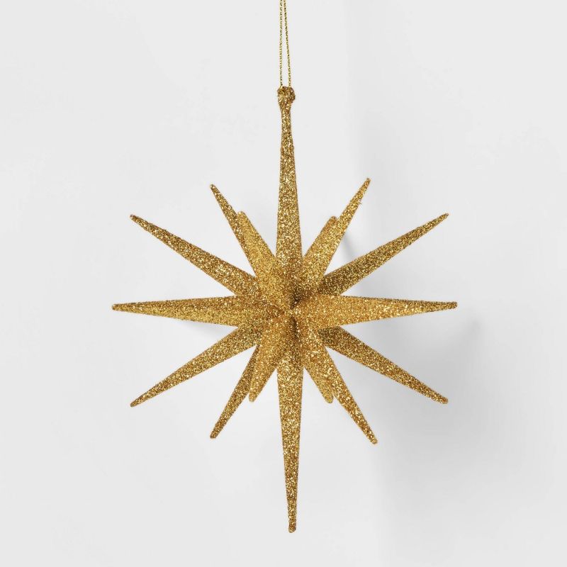 Photo 1 of 4 Pack Plastic Spike Starburst Christmas Tree Ornament Gold - Wondershop™: Indoor, 6" Height, Unlit