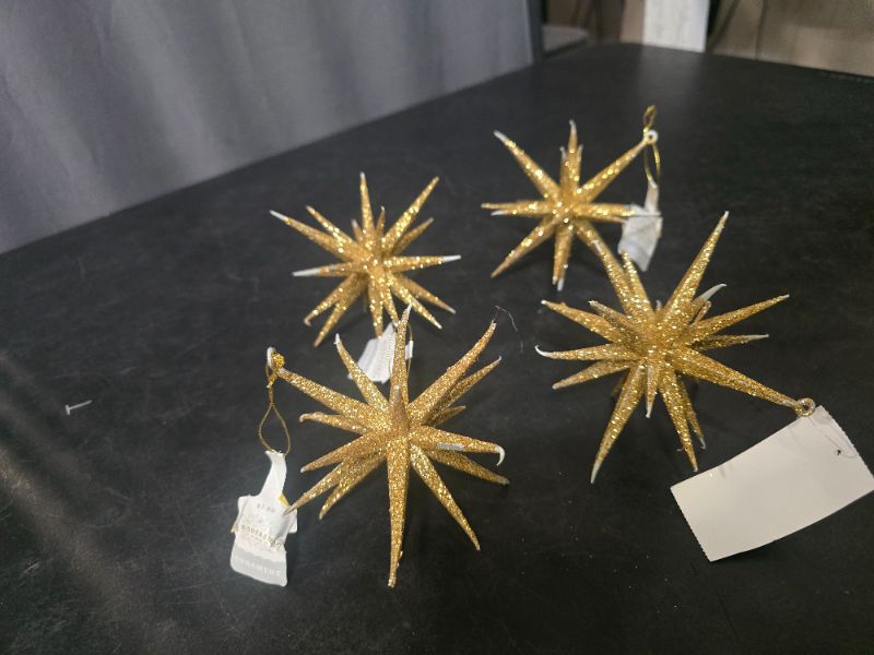 Photo 1 of 4 Pack Plastic Spike Starburst Christmas Tree Ornament Gold - Wondershop™: Indoor, 6" Height, Unlit