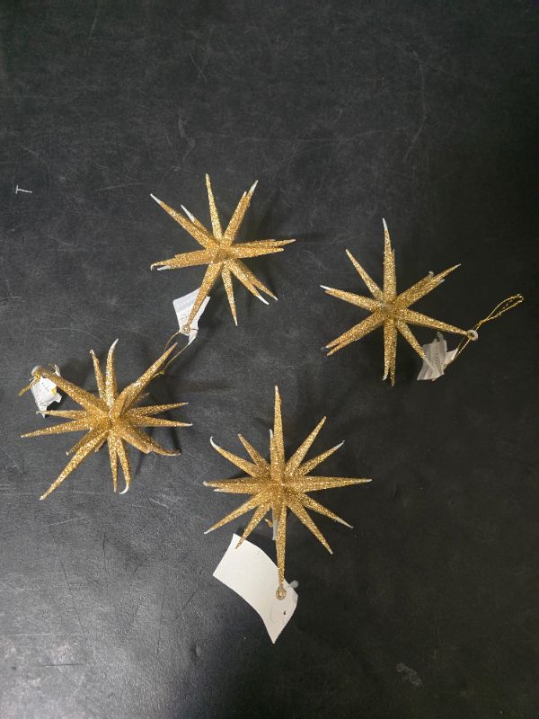 Photo 1 of 4 Pack Plastic Spike Starburst Christmas Tree Ornament Gold - Wondershop™: Indoor, 6" Height, Unlit