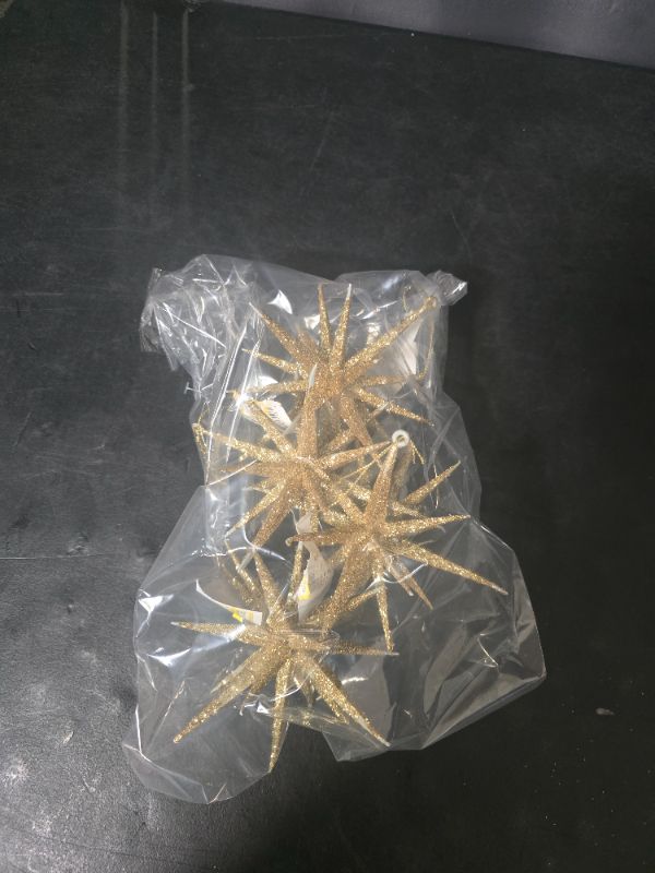Photo 1 of 4 Pack Plastic Spike Starburst Christmas Tree Ornament Gold - Wondershop™: Indoor, 6" Height, Unlit
