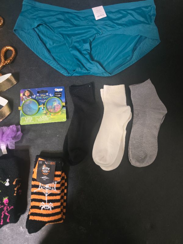 Photo 1 of 8 Pc Miscellaneous Bundle - Medusa Costume Accessories, Encanto Glasses & Hair Clip, 2 S 5-10 Halloween Socks, 1 XL Stockings,  3p Kids Socks,1 Set Hair Barrettes  