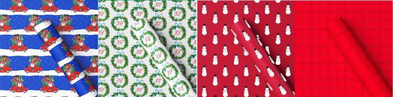 Photo 1 of 4 Pack Gift Wrap Blu, Joy, Snow Man All 50  Sq Ft , Red is 25 Sq Ft 
