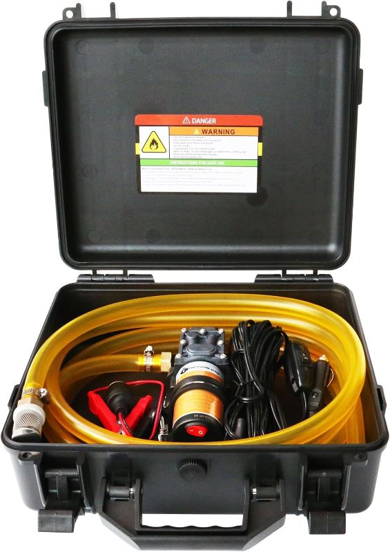 Photo 1 of 12V 75W Fuel Transfer Pump Kit, Moves Up to 110 Gallons Of Gas or Diesel Per Hour, with High Elastic Fuel Pipe & 2 Power Cables, Great for Vehicles, Boats, Equipment, Gasoline, Diesel