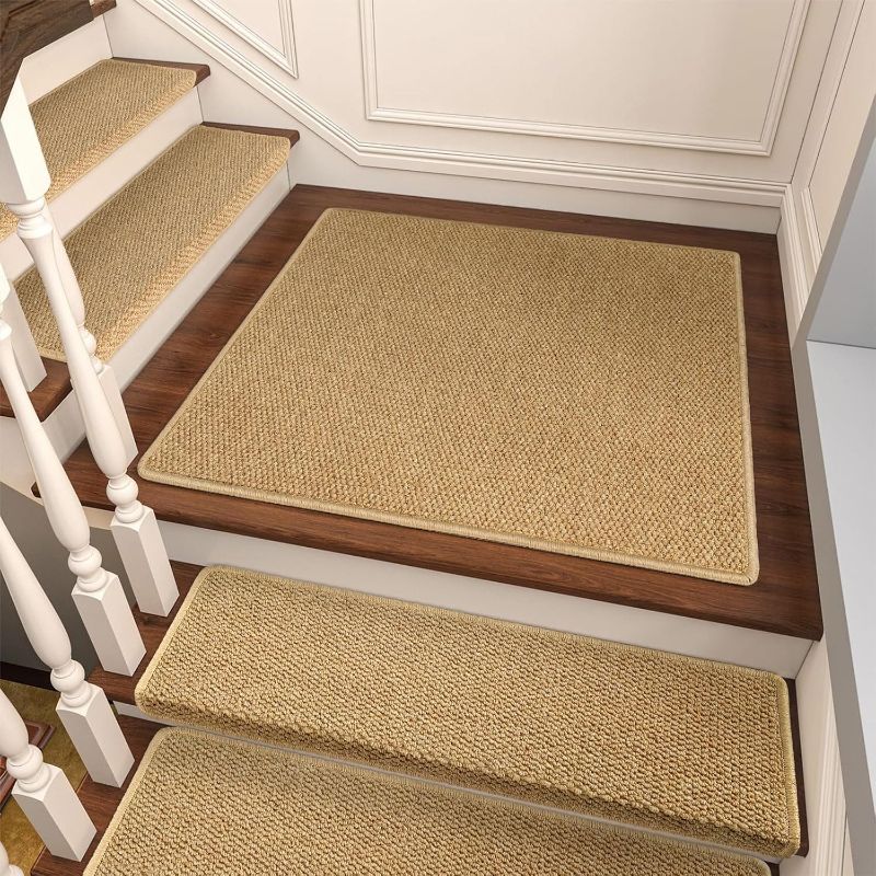 Photo 1 of Bullnose Carpet Stair Treads, Non Slip Landing Mat for Wooden Steps Indoor, Soft Stair Rugs for Pets, Indoor Doormat for Kitchen Bathroom, Washable, 30"x30" 1pc, Beige