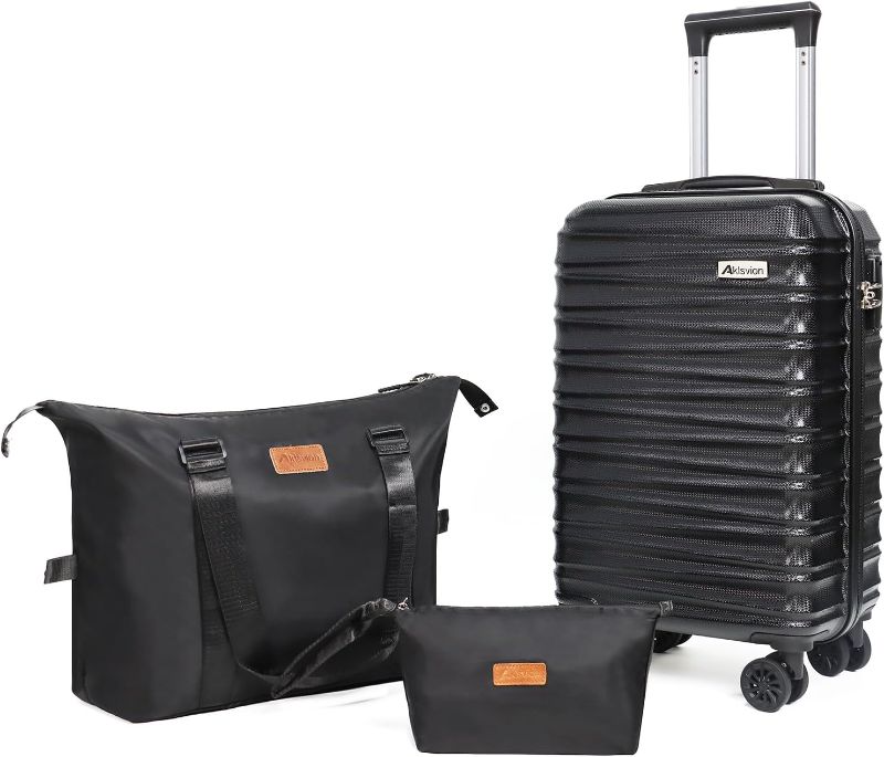 Photo 1 of (Yellow) Luggage Set 3 Piece Luggage Set ABS hardshell Spinner Wheels Luggage Carry on Suitcase with Weekender bag & Toiletry bag
