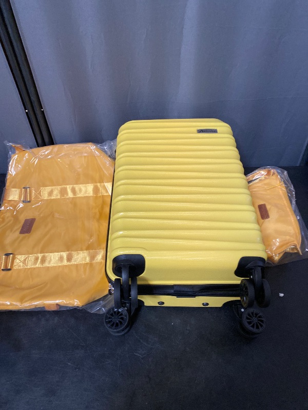 Photo 1 of (Yellow) Luggage Set 3 Piece Luggage Set ABS hardshell Spinner Wheels Luggage Carry on Suitcase with Weekender bag & Toiletry bag