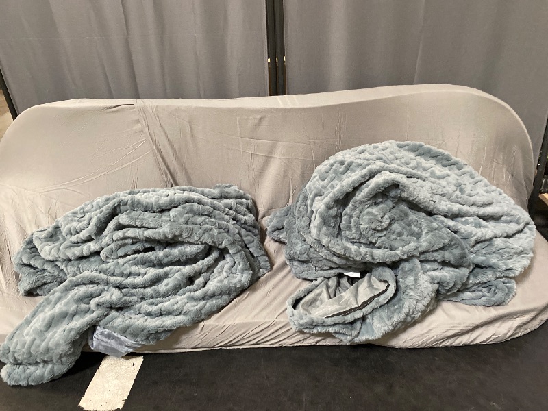 Photo 1 of Human Dog Bed for Adult - Luxury Faux Fur Giant Size Dog Bed with Portable Handle, Egg Orthopedic Foam Bed with Blanket, 72"x40"x10", Grayish Blue