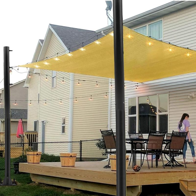 Photo 1 of Shade Sail Poles Kit, 2025 Upgraded 2 Poles 10Ft Outdoor Sun Shade Sail Post with Concrete Bracket Support Awning Canopy Heavy Duty Metal Pole Kit for Outside Patio Garden Deck Playground Backyard