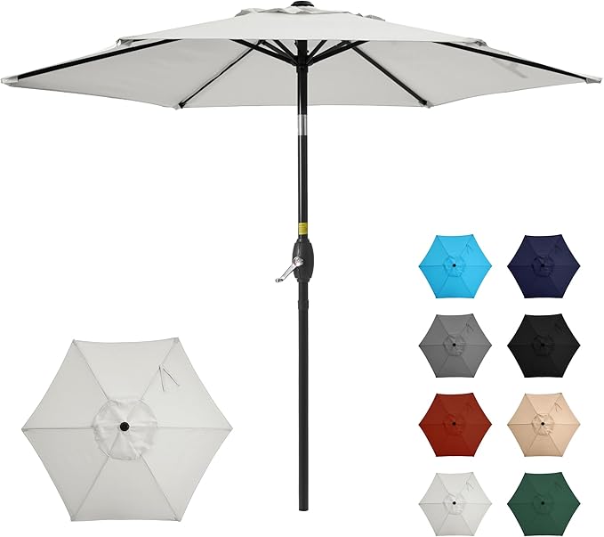 Photo 1 of SUNVIVI OUTDOOR 7.5' Outdoor Patio Umbrella, Patio Umbrella, Market Umbrella, Metal Pole Umbrella with Push Button Tilt and Crank, 6 Ribs, Polyester Canopy