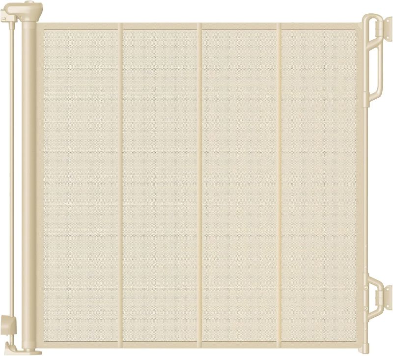 Photo 1 of Reinforced Retractable Baby Gate or Mesh Dog Gate,Easy to Use for Stairs, Doorways, Hallways, Indoor, Outdoor, Wide Pet Gate 33.5" Tall, Extends to 55" Wide, Cream
