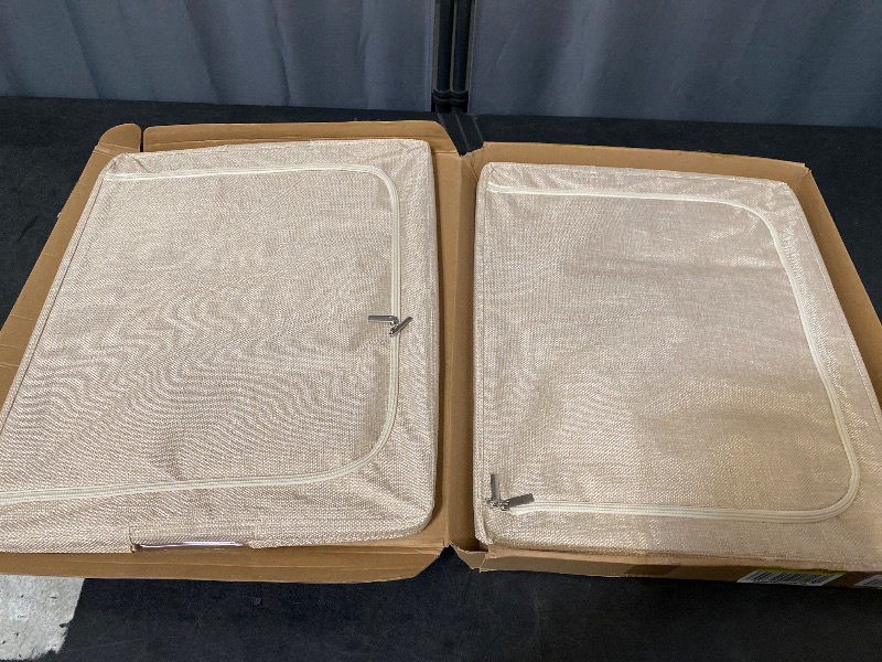 Photo 1 of 2 Pack Clear Window Storage Bins Large Foldable Fabric Storage Bins Boxes for Clothes Stackable Box Organizer Set with Carrying Handles (Beige, 19.7x 15.7x 12.5 Inch)